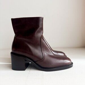 L' Intervalle Brown Leather Block Heel Booties NEW 36
